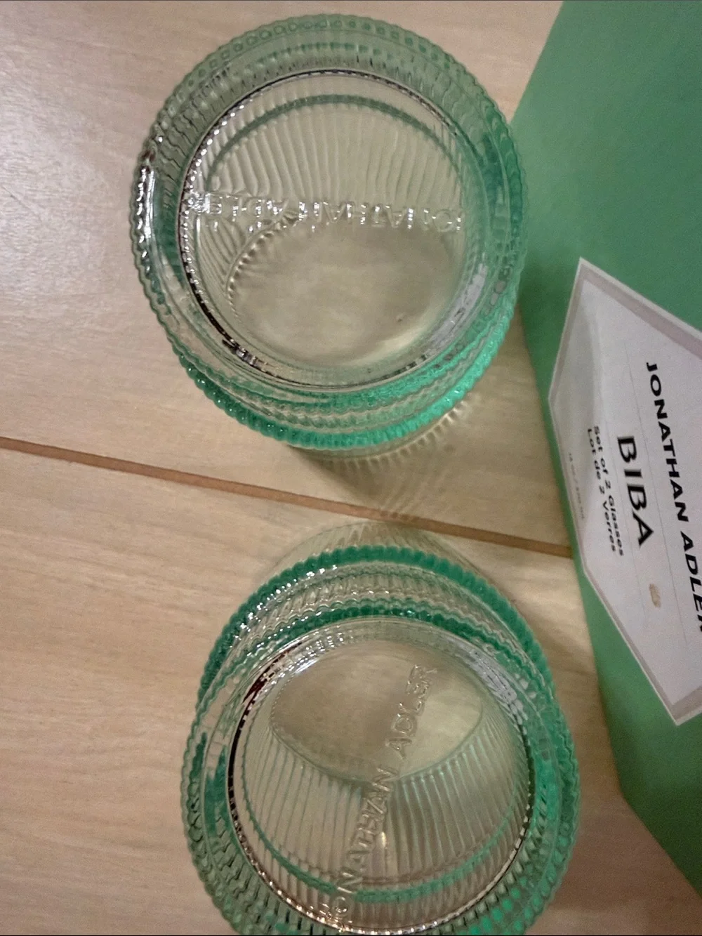 Jonathan Adler Biba Ribbed Glasses in Light Green Set of 2 NIB